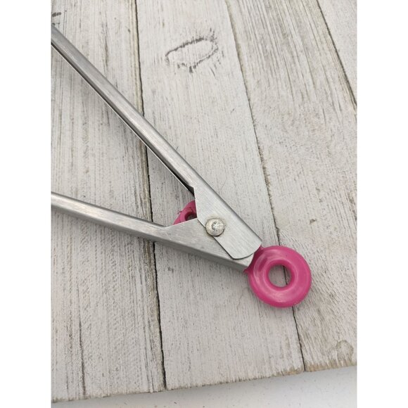 Locking Stainless Steel 10 1/4" Tongs Pink Shell Shaped - Picture 2 of 10